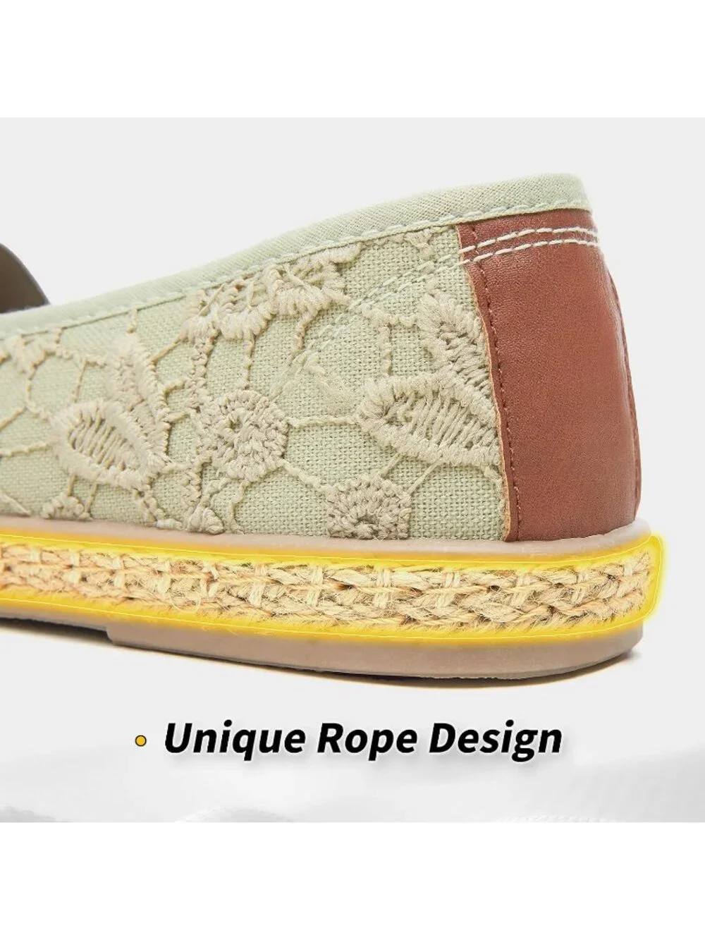 Women's Green Rubber Flower Embroidered Comfortable Round Toe Casual Ballet Flat